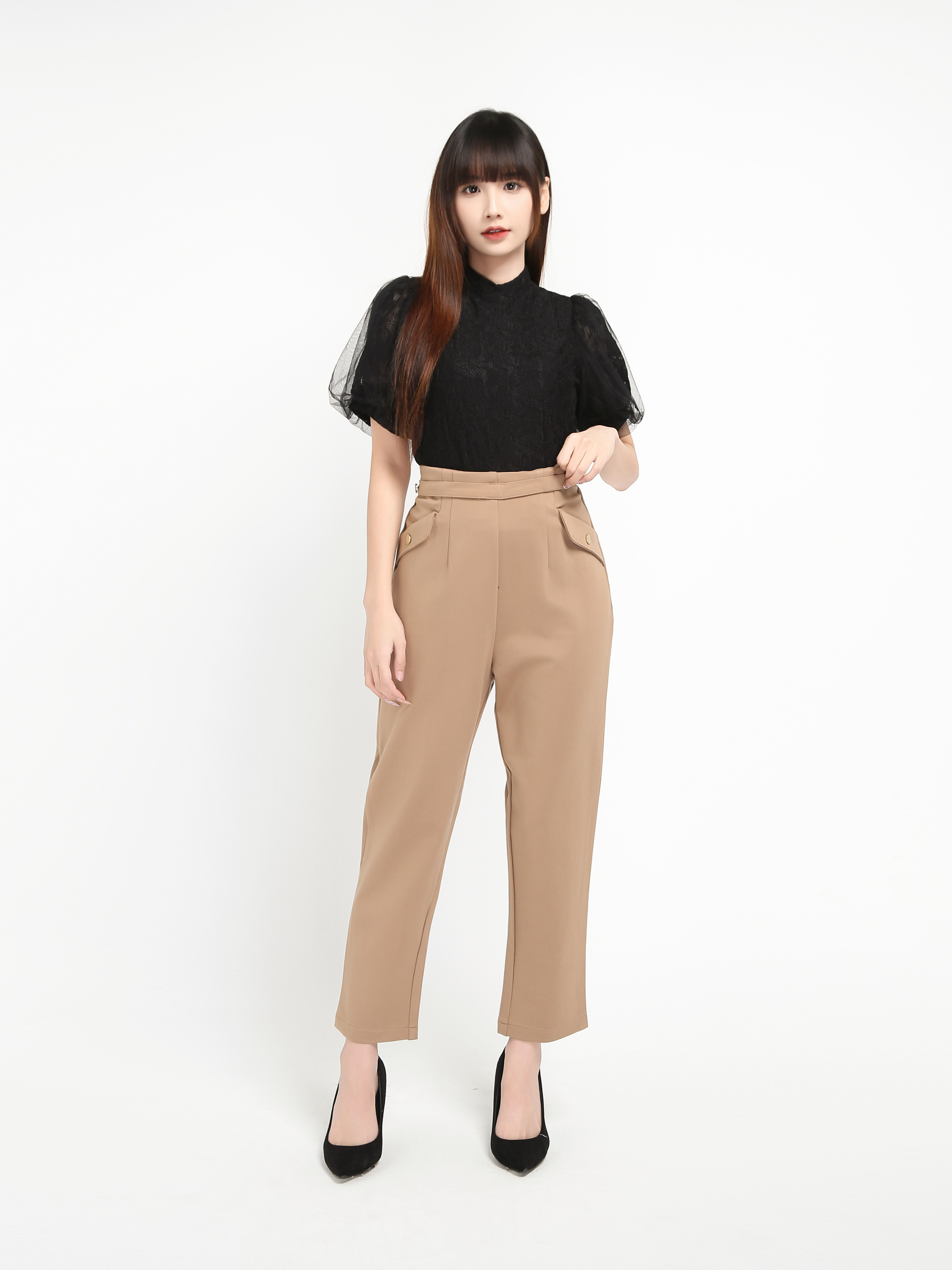 Side Pocket With Decorative Belt Long Pants 20617