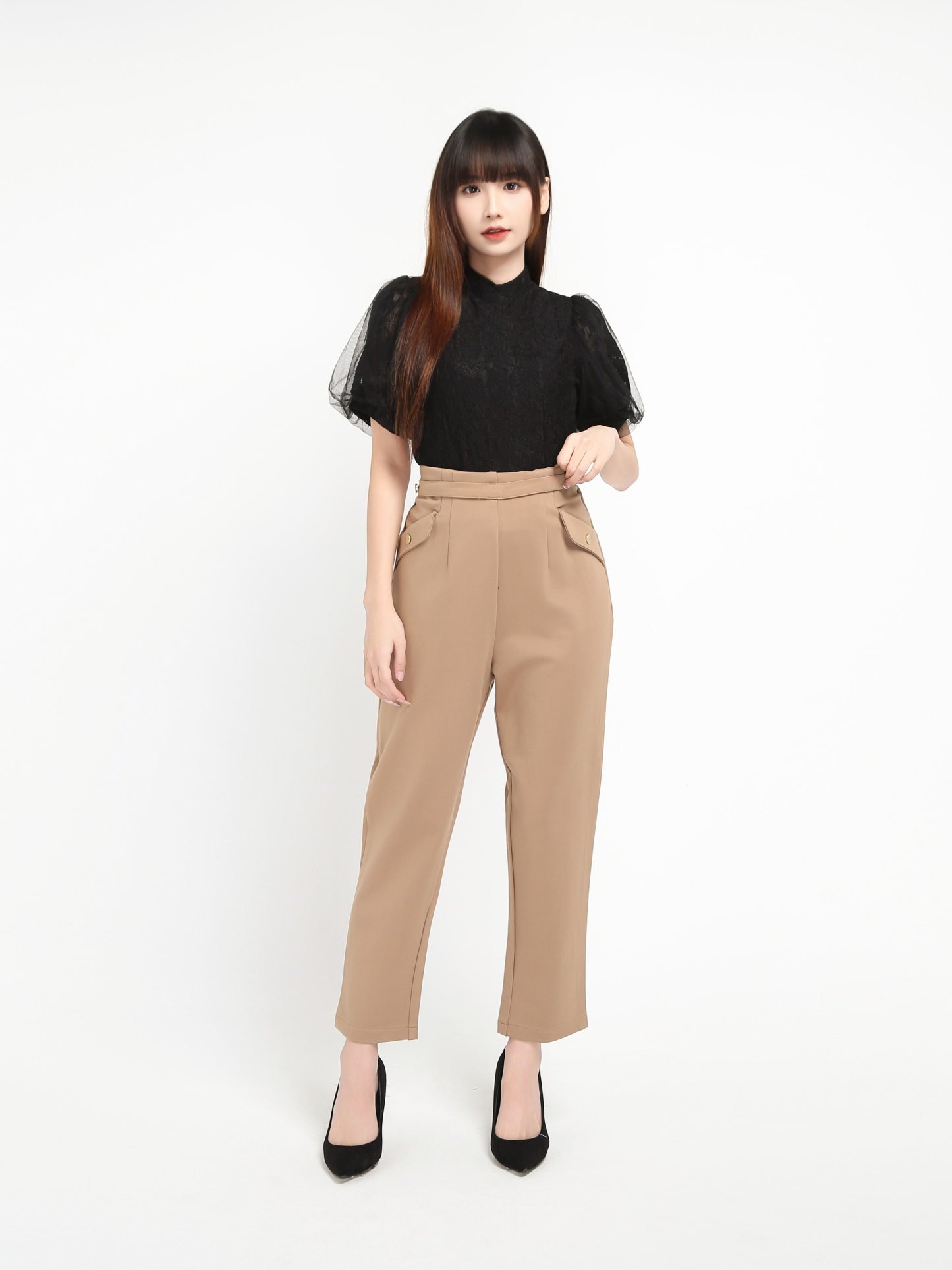 Side Pocket With Decorative Belt Long Pants 20617