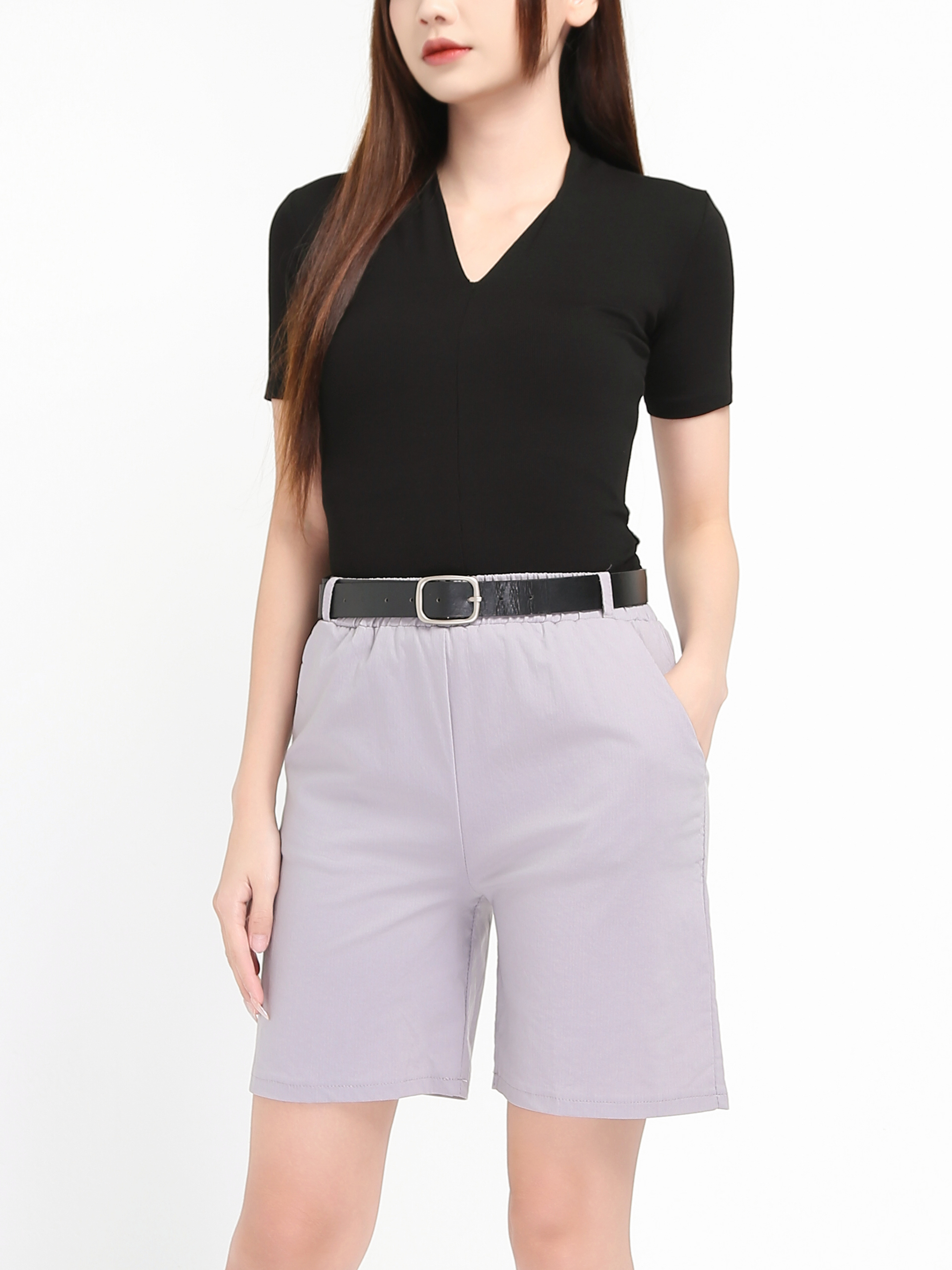 High Waist Side Pocket With Belt Short Pants 20632