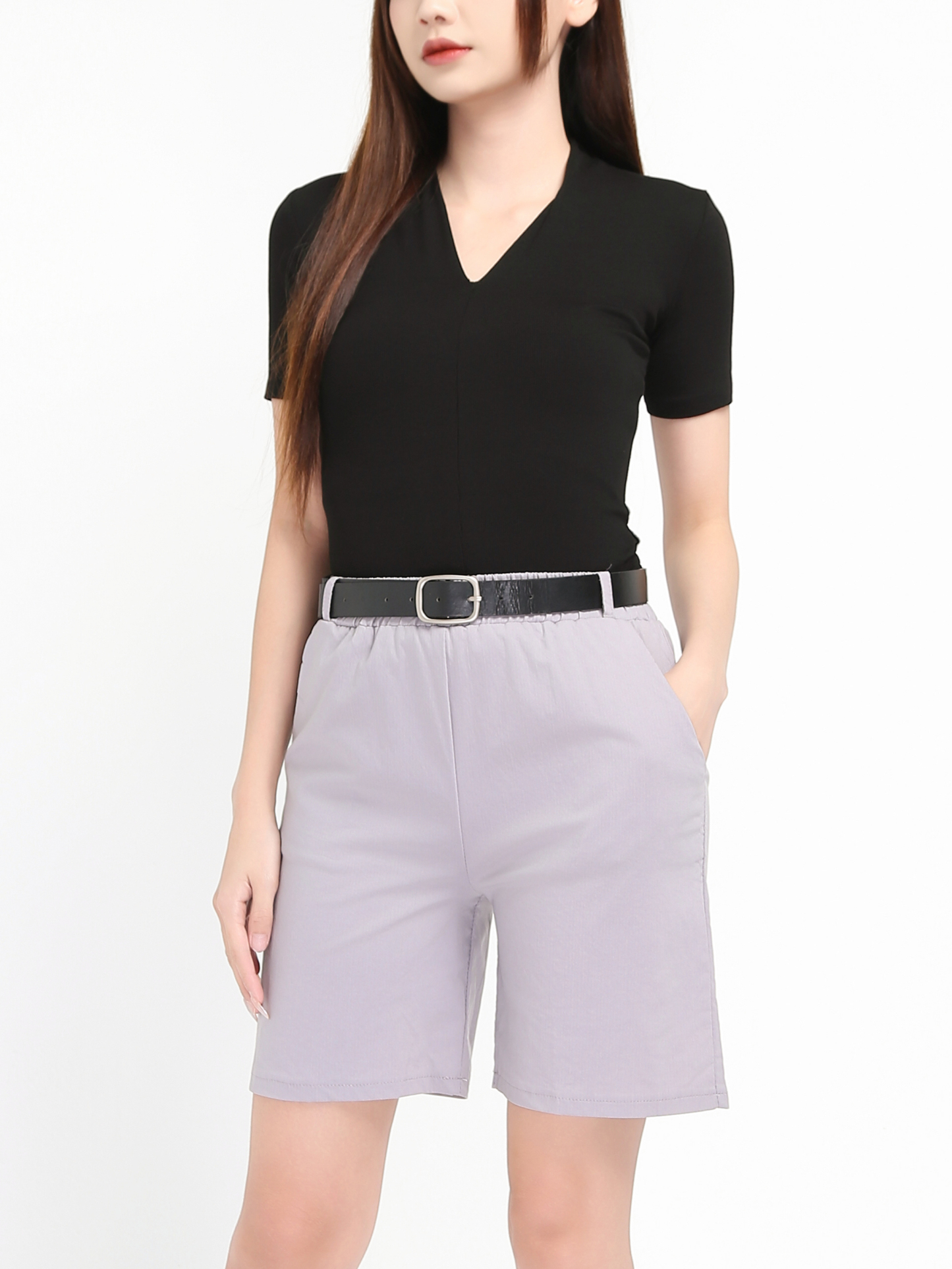 High Waist Side Pocket With Belt Short Pants 20632