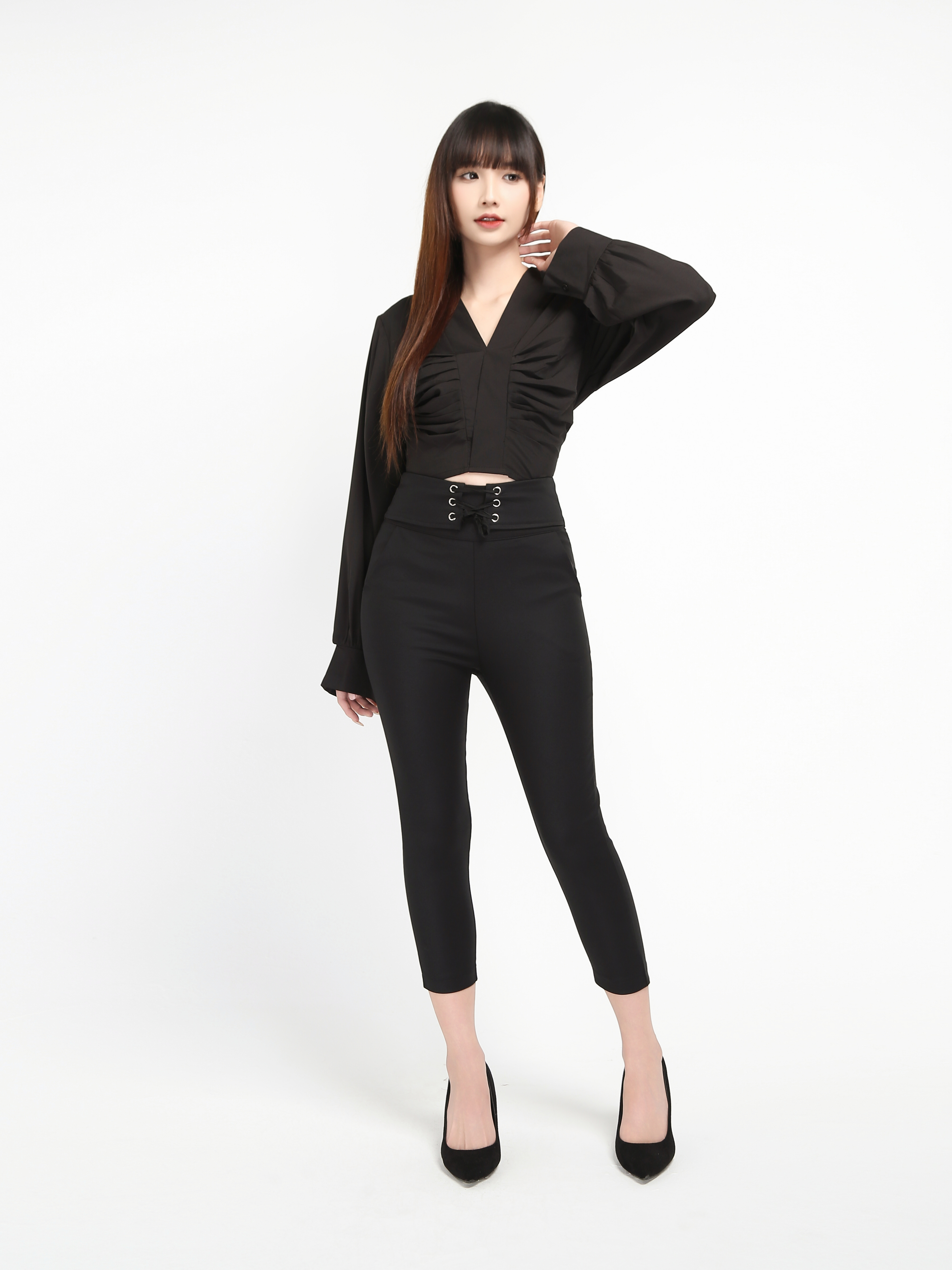 High Waist Tie Up Long Pants 20797