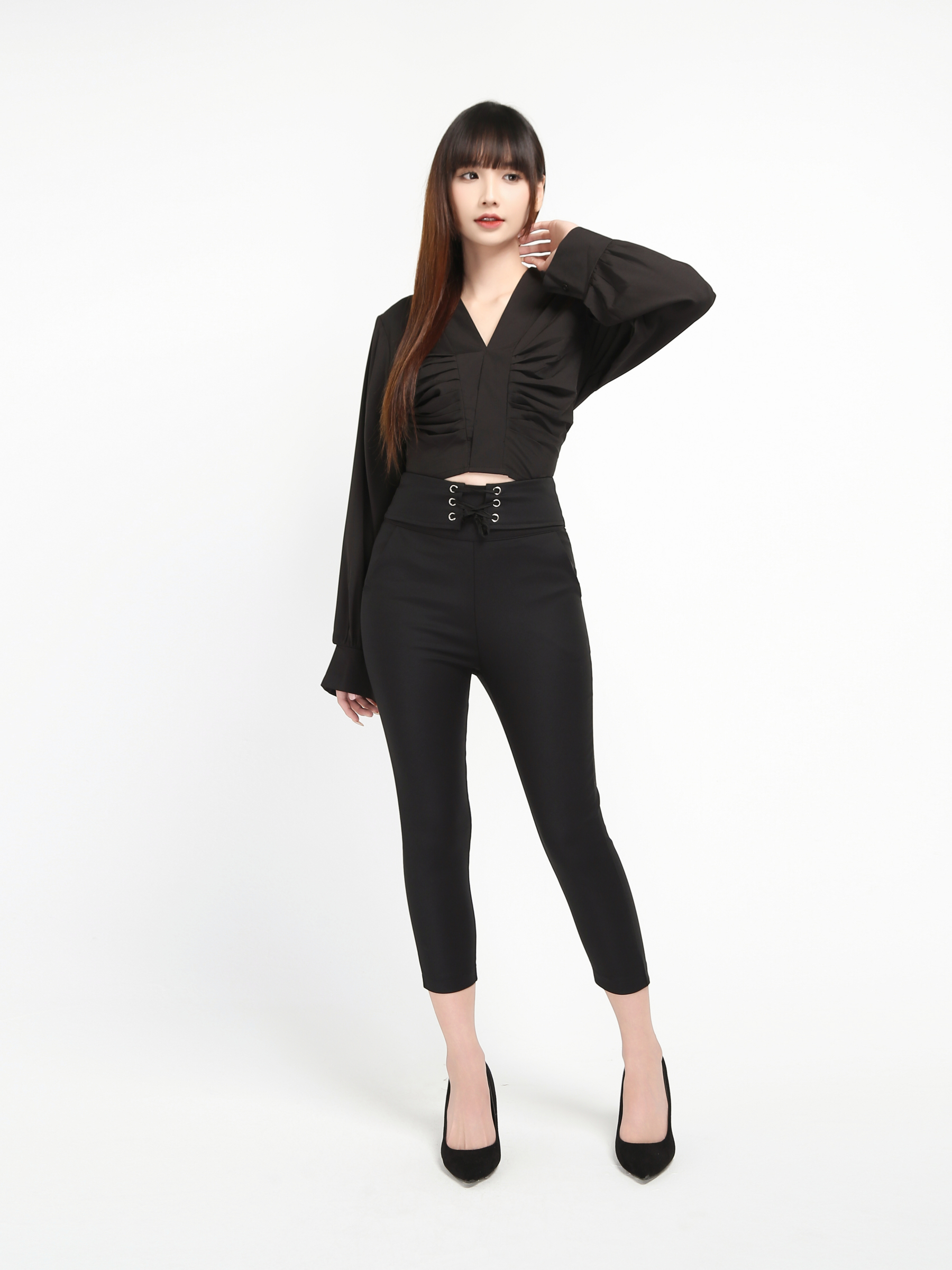 High Waist Tie Up Long Pants 20797