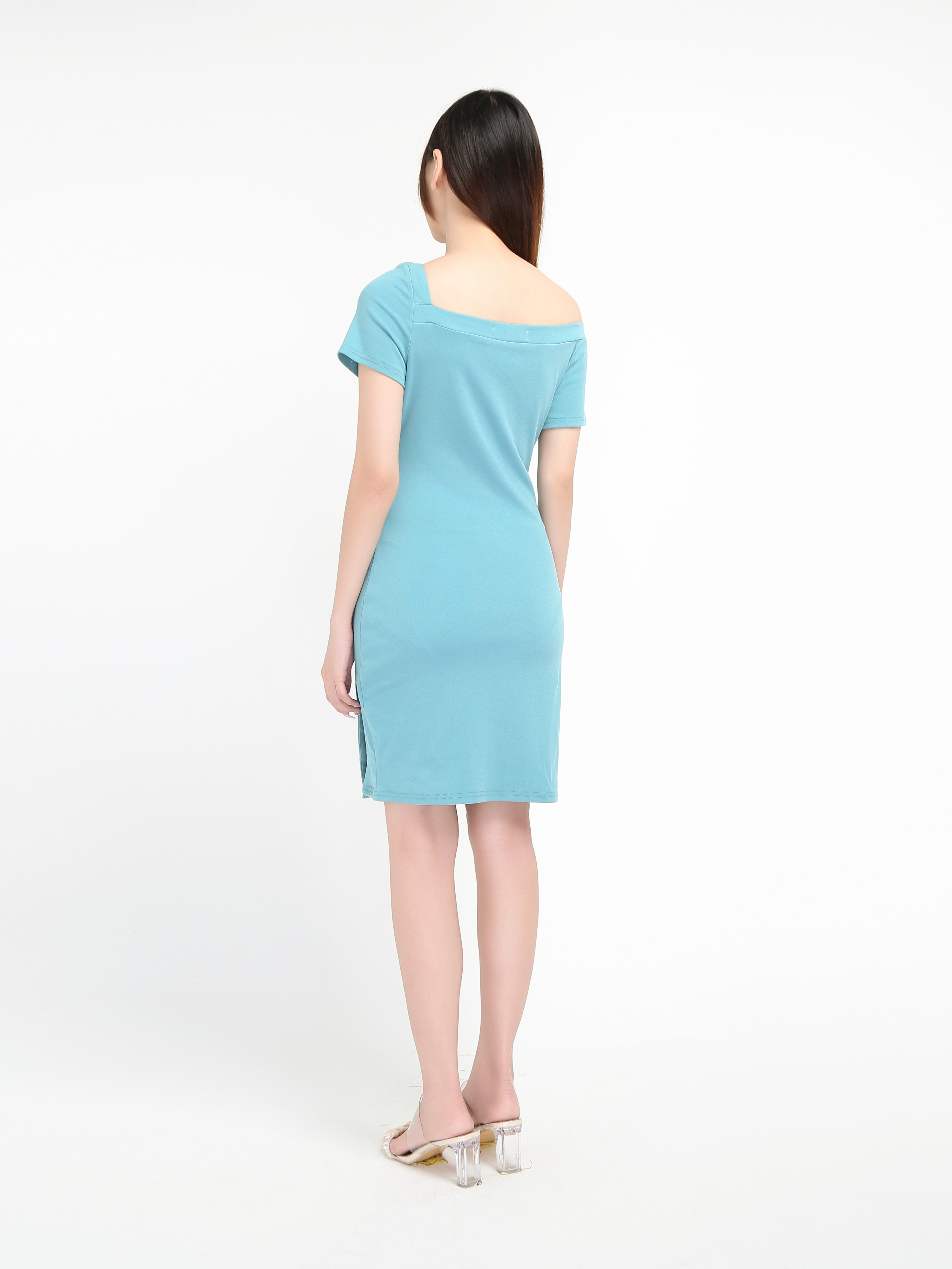 Sling Neckline With Decoartive Button With Split Dress 20959