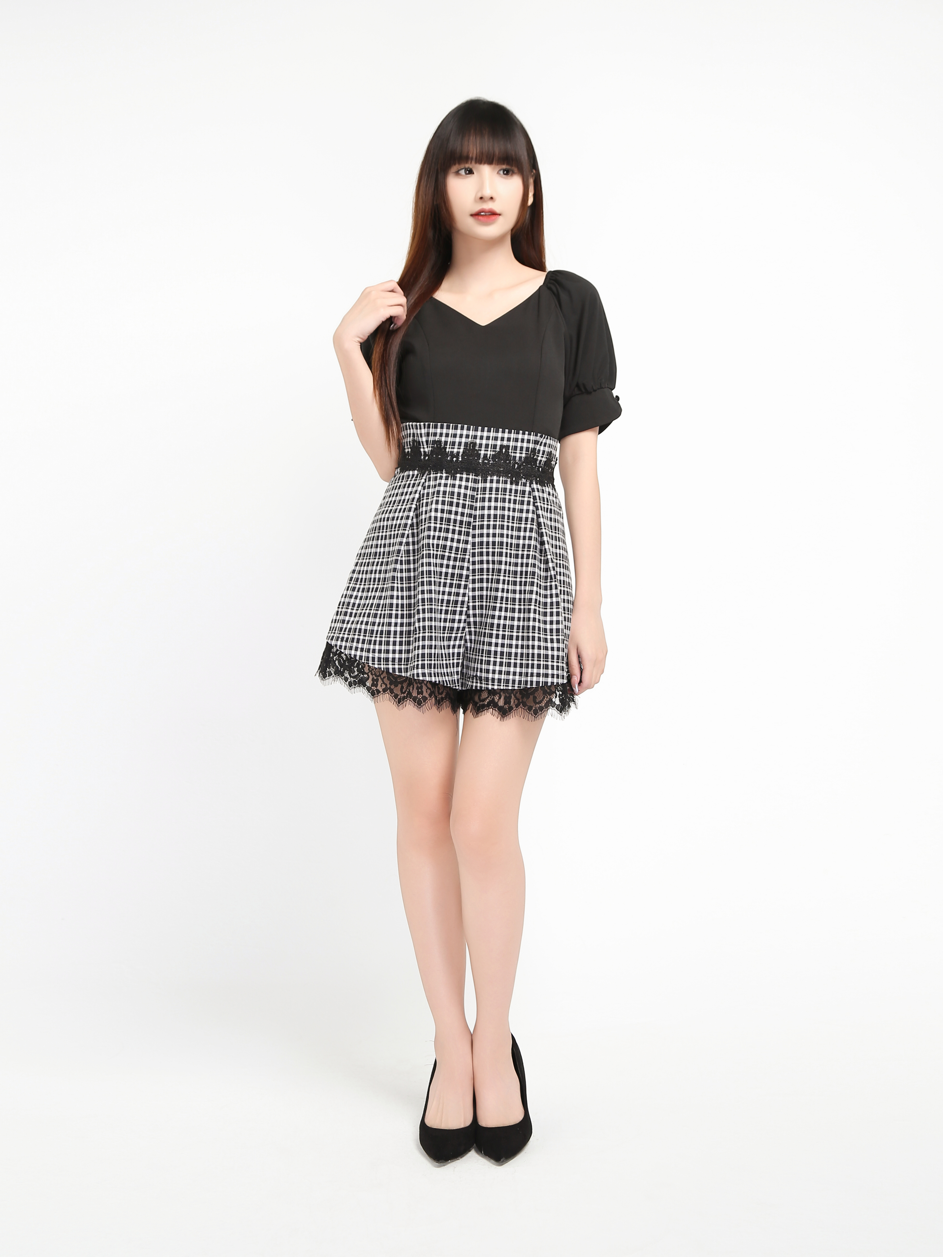 V Neck Plaid Jumpsuit 20964