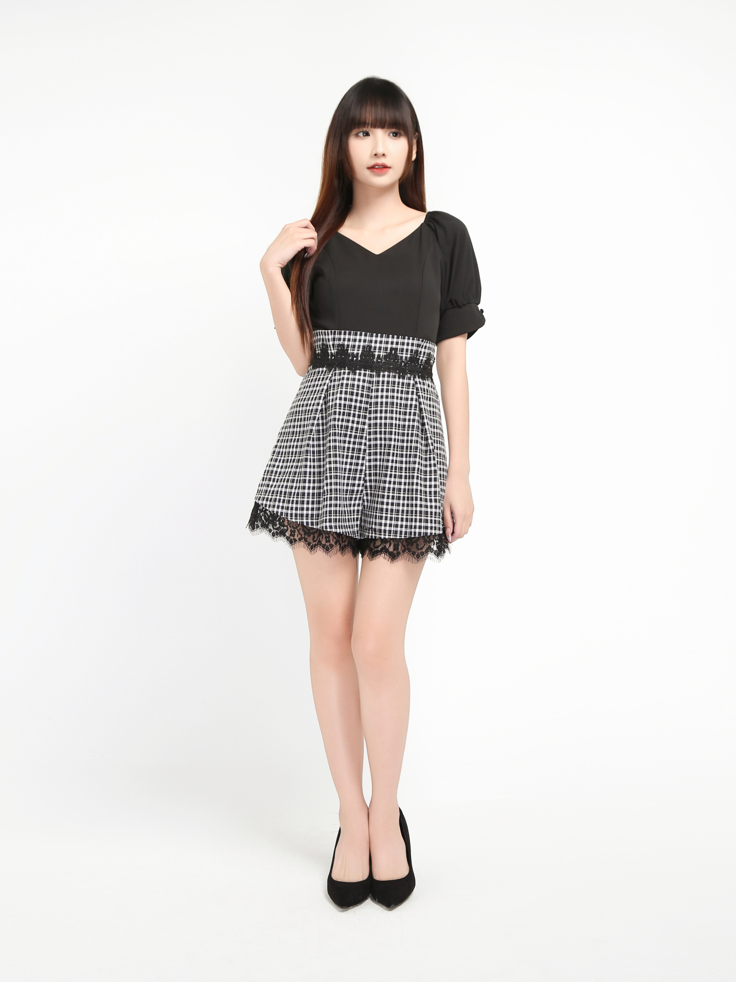 V Neck Plaid Jumpsuit 20964