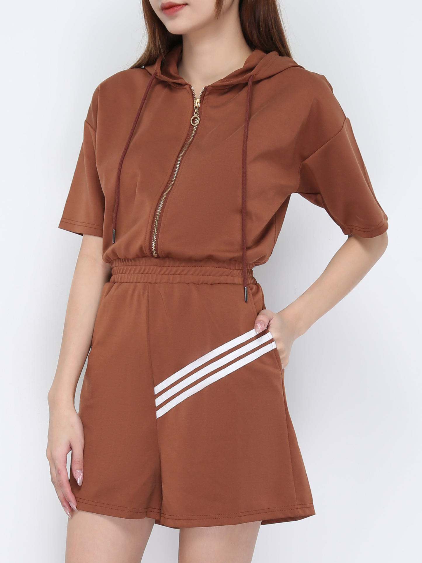 Front Zip With Cap Jumpsuit 20979