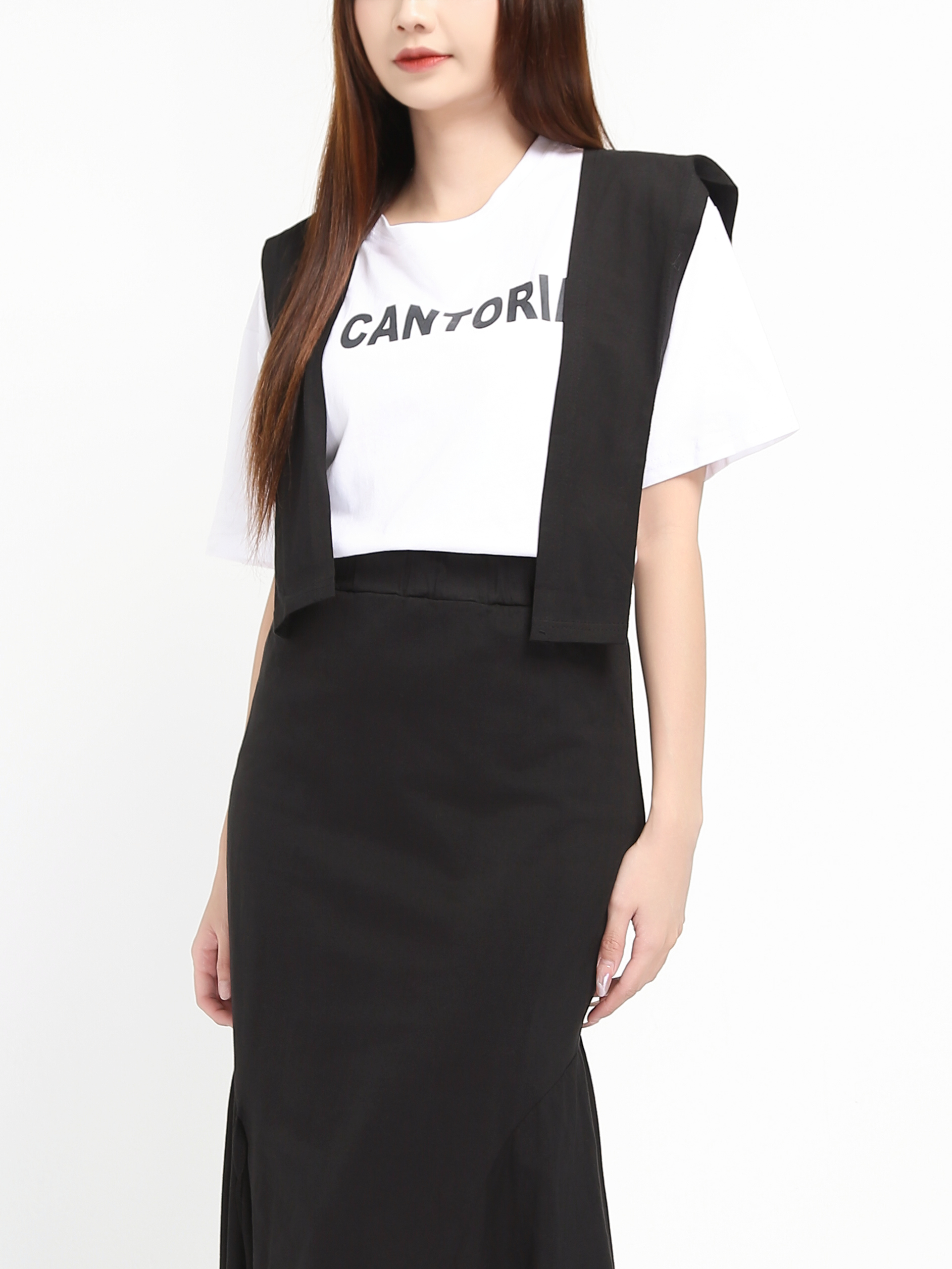 Font Decorative Shawl Top And Side Slit Skirt Set 21001