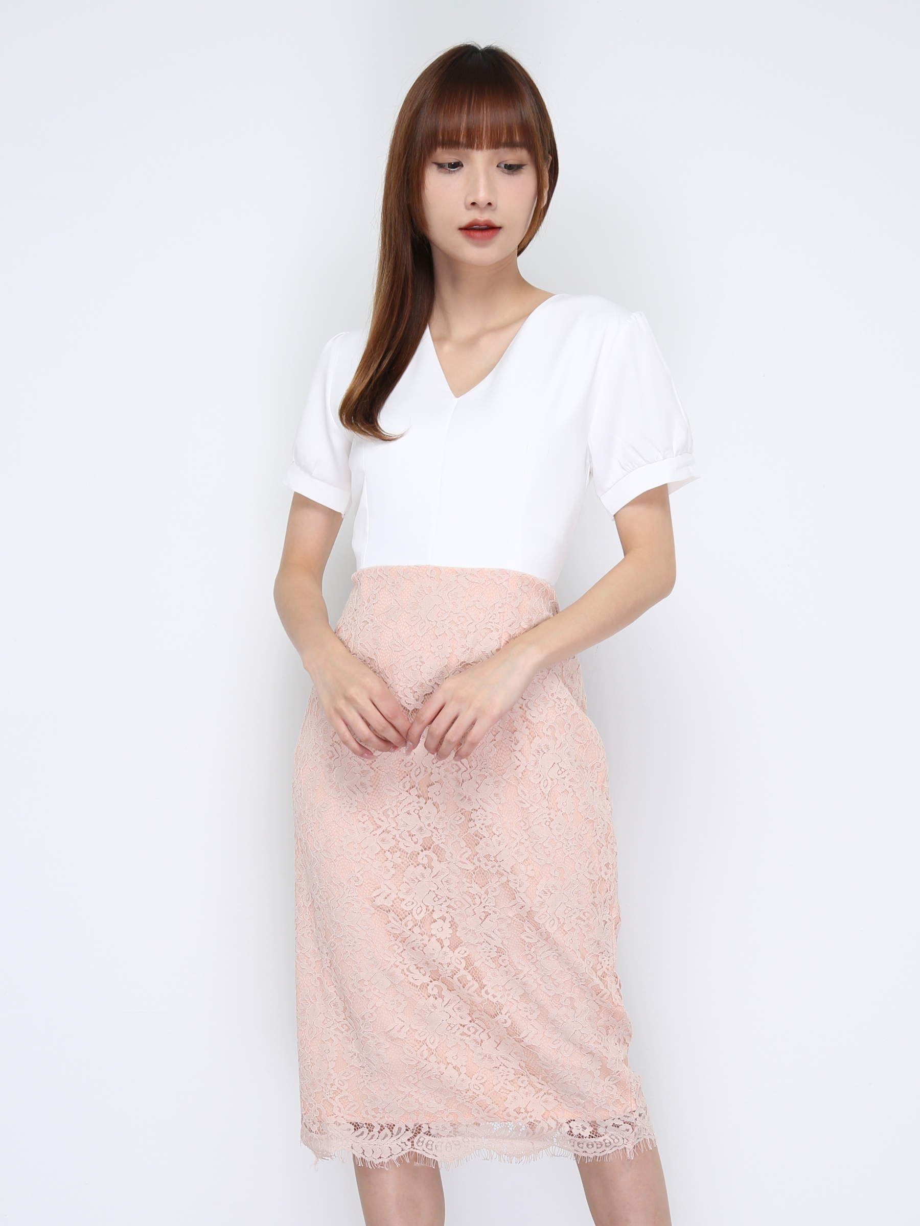 V Neck Lace Dress 21007