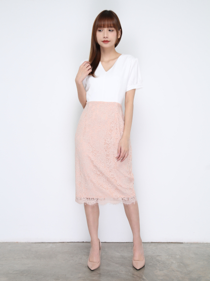 V Neck Lace Dress 21007