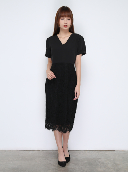 V Neck Lace Dress 21007