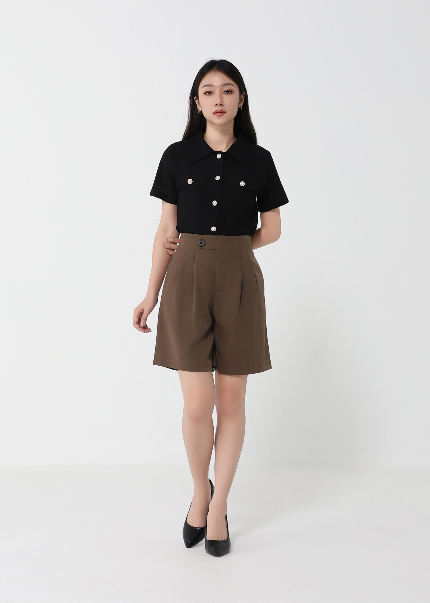 High Waist Front Button Short Pant 21081