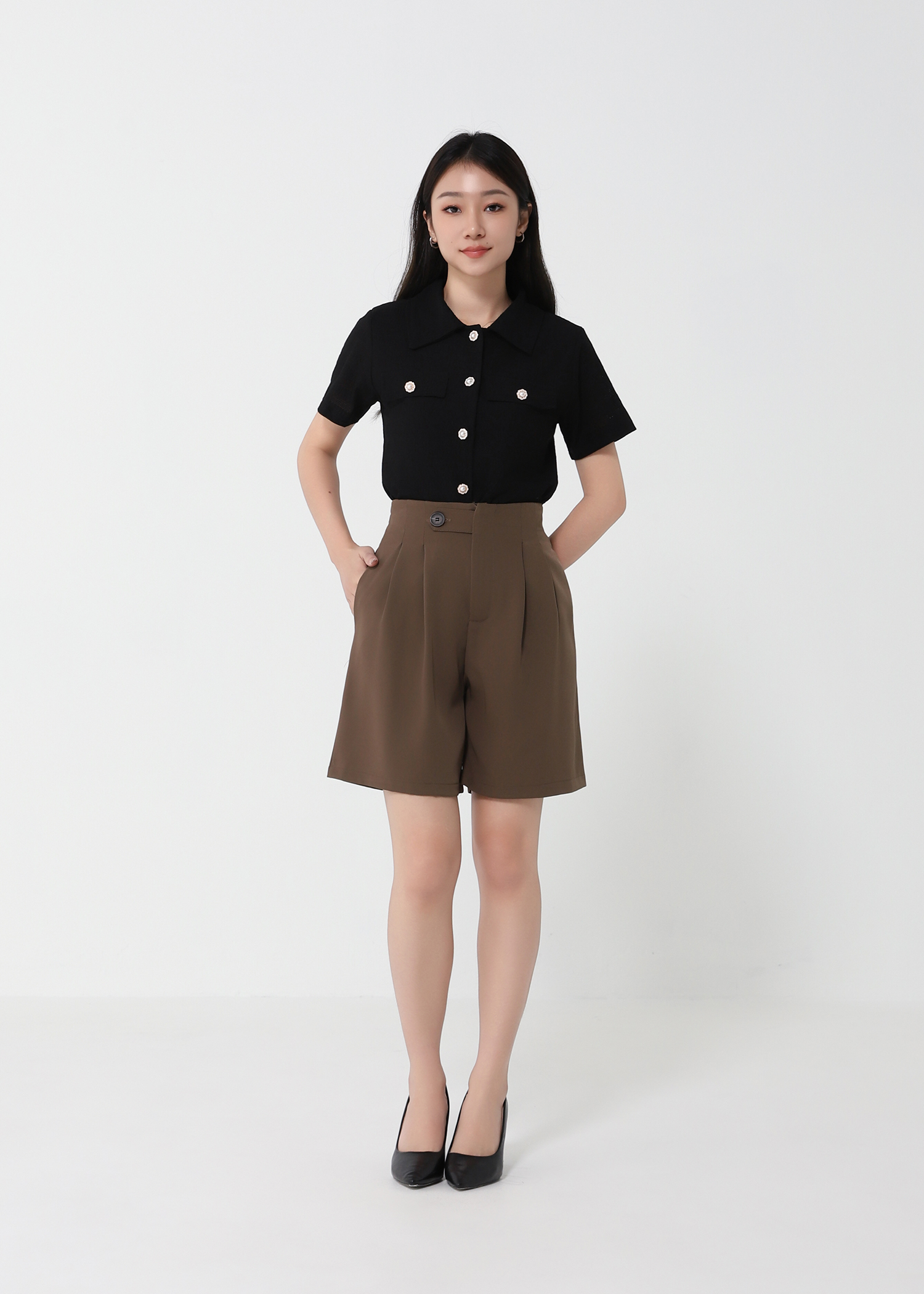 High Waist Front Button Short Pant 21081
