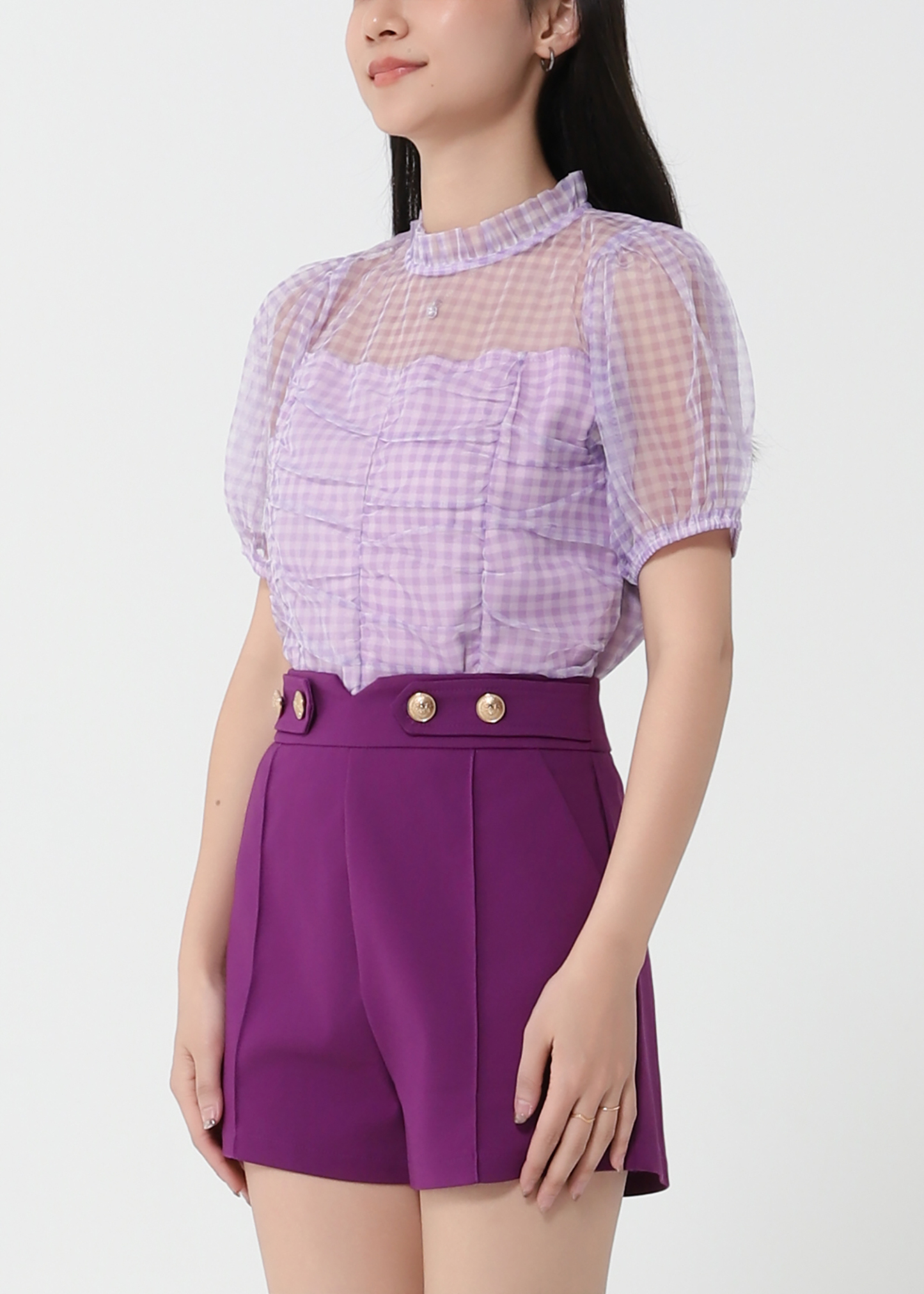 Checker Puff Sleeve Top 21086