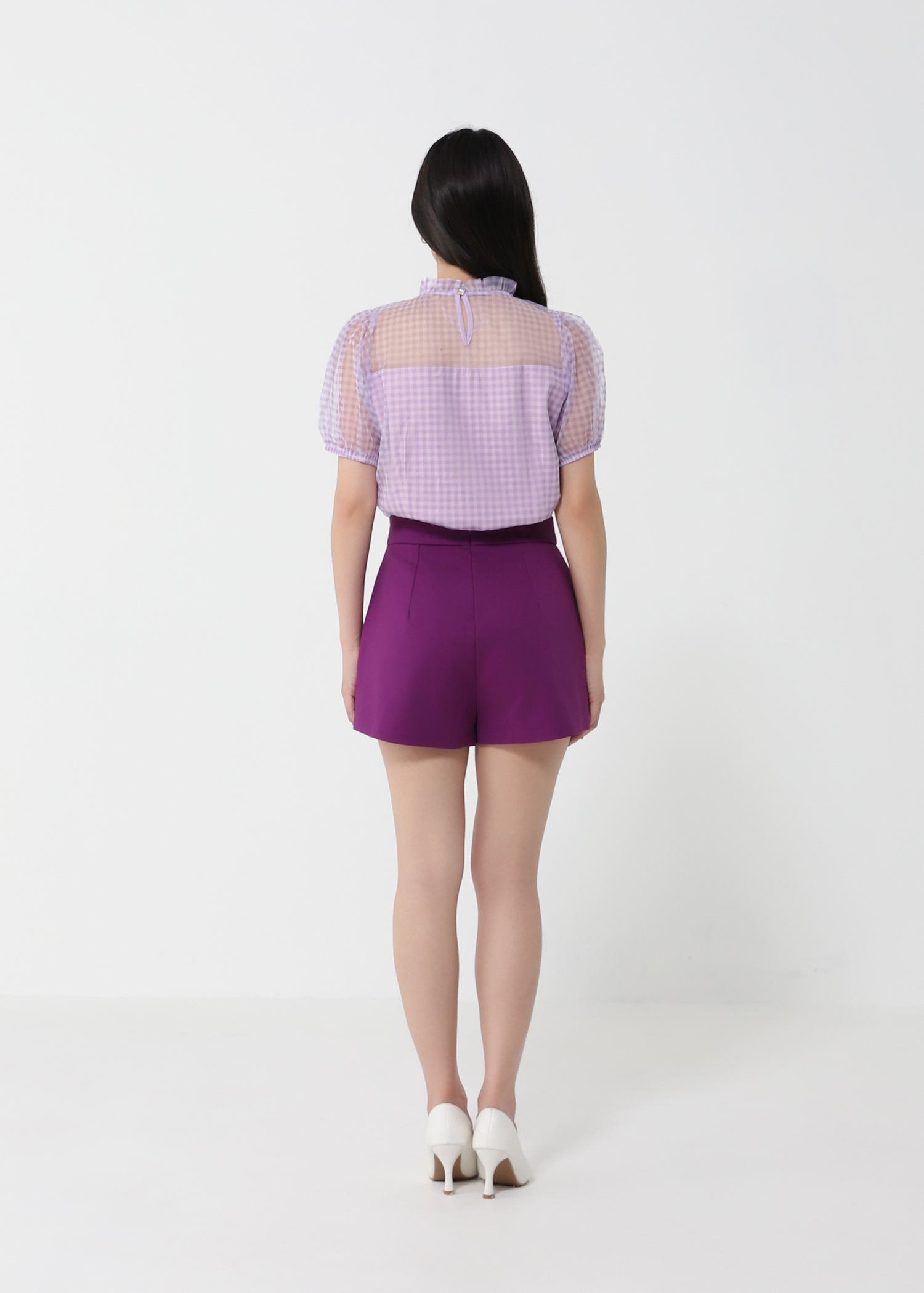 Checker Puff Sleeve Top 21086