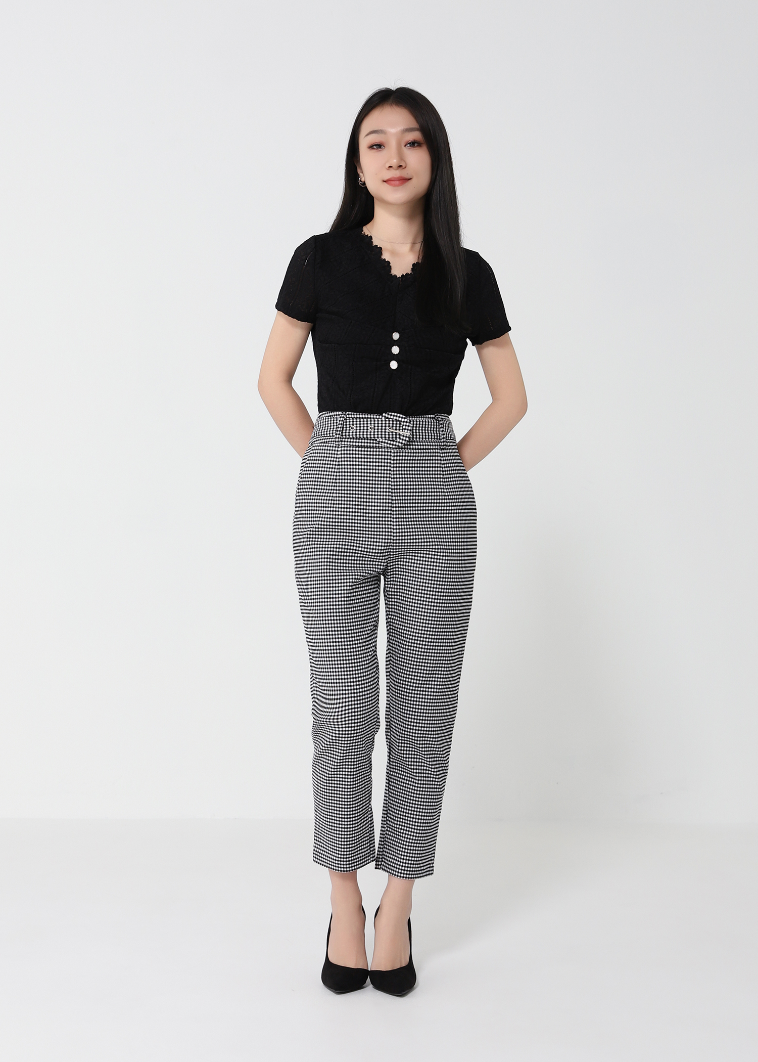 High Waist Front Decorative Button 21087