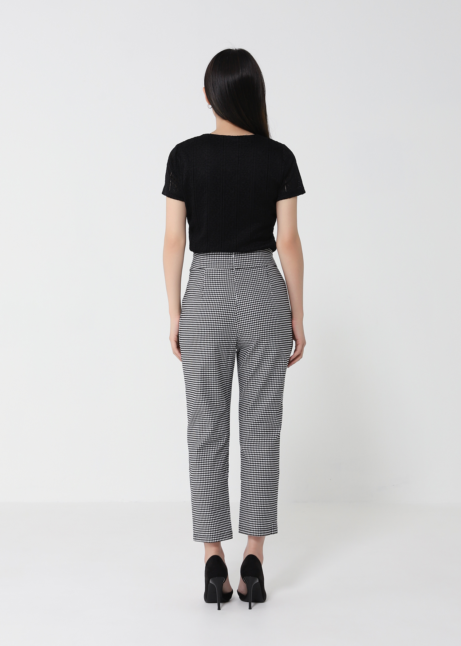 Checker Side Pocket With Belt Long Pants 21831