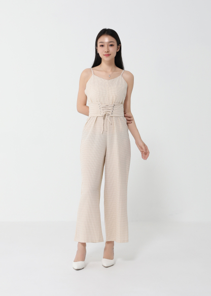 Checker With Waist Tie Up Belt Jumpsuit 21103