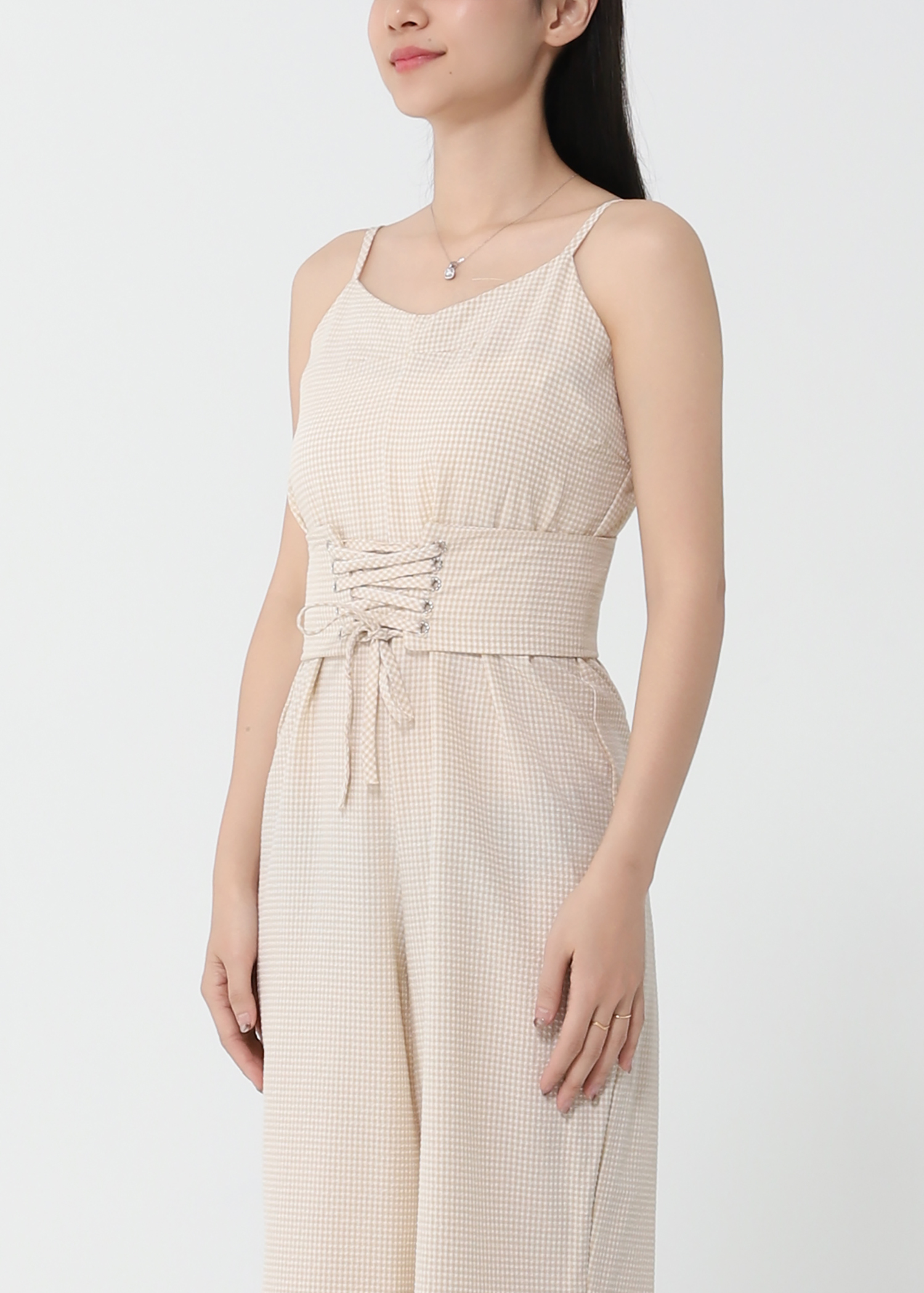Checker With Waist Tie Up Belt Jumpsuit 21103