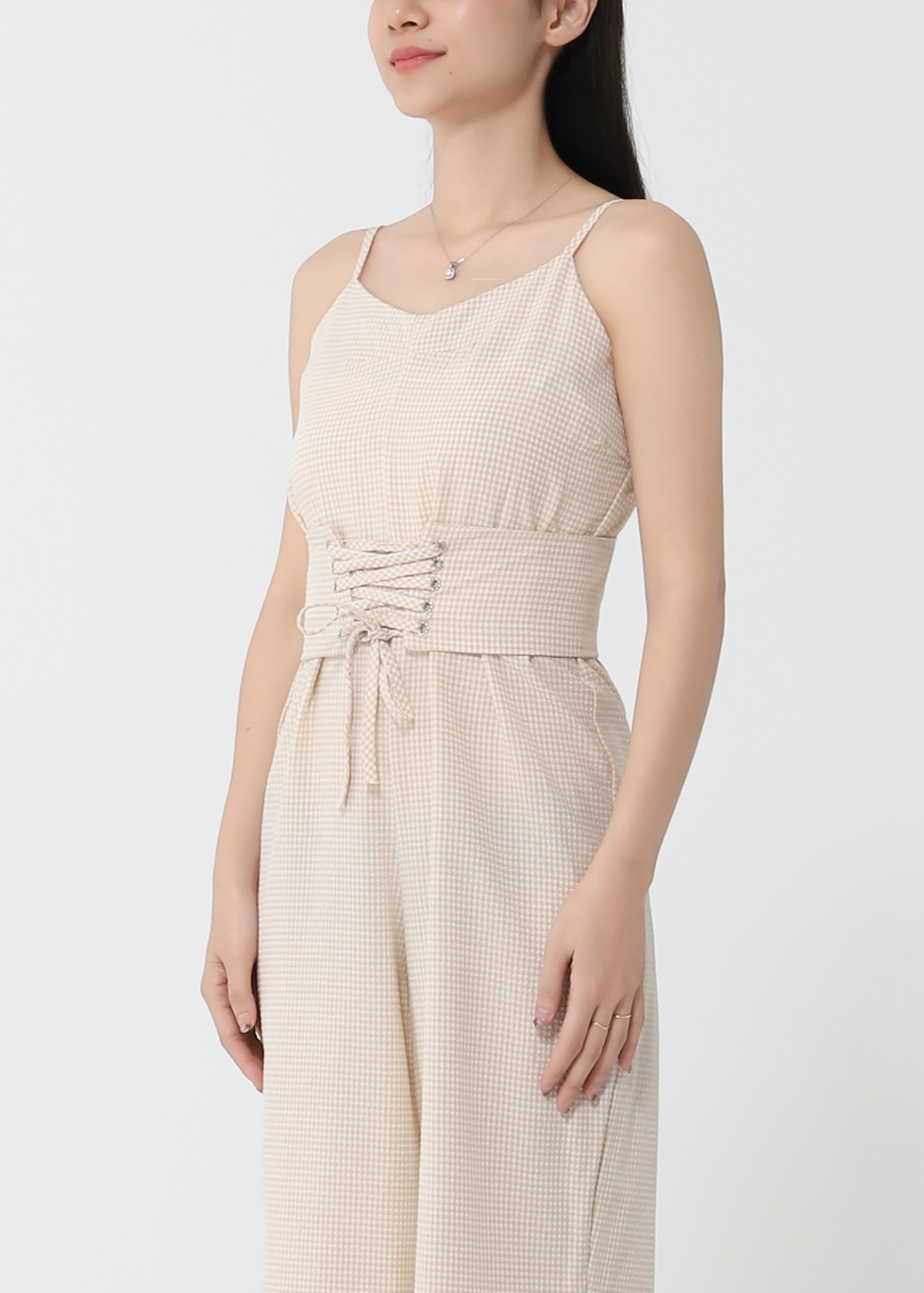 Checker With Waist Tie Up Belt Jumpsuit 21103