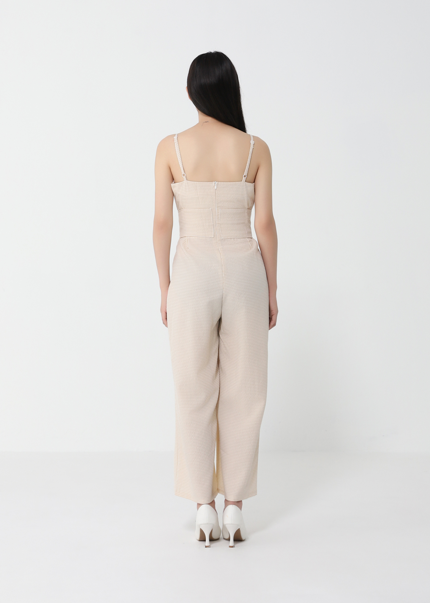 Checker With Waist Tie Up Belt Jumpsuit 21103