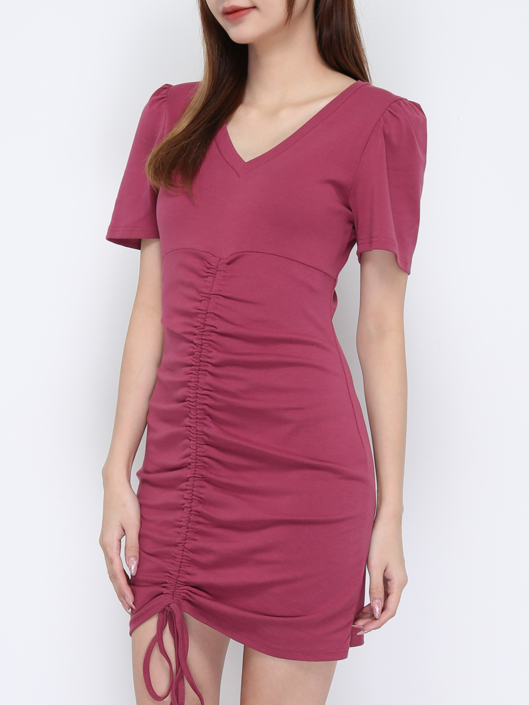 V Neck Drawstring Dress 21111