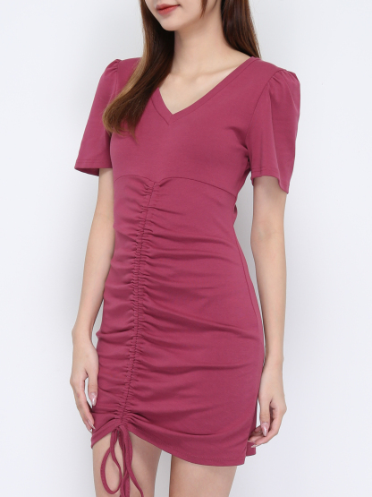 V Neck Drawstring Dress 21111