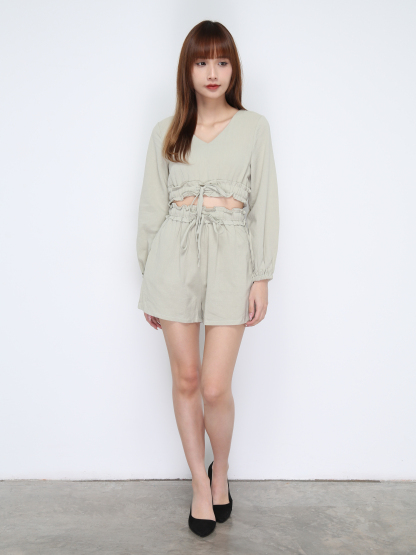 V Neck Waist Drawstring Set 21112