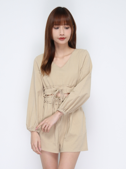 V Neck Waist Drawstring Set 21112