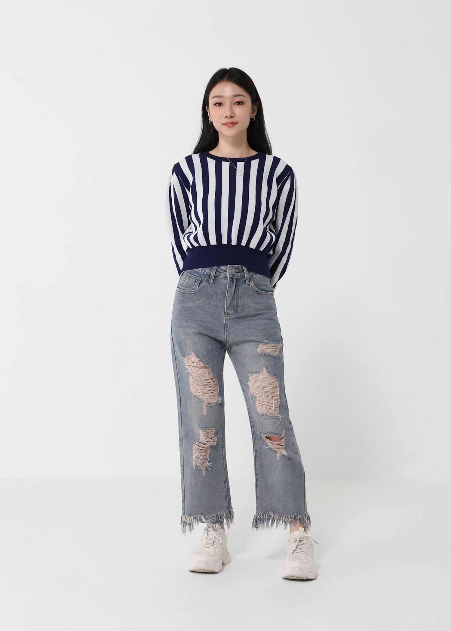 Knitted Stripe Long Sleeve Top 21129