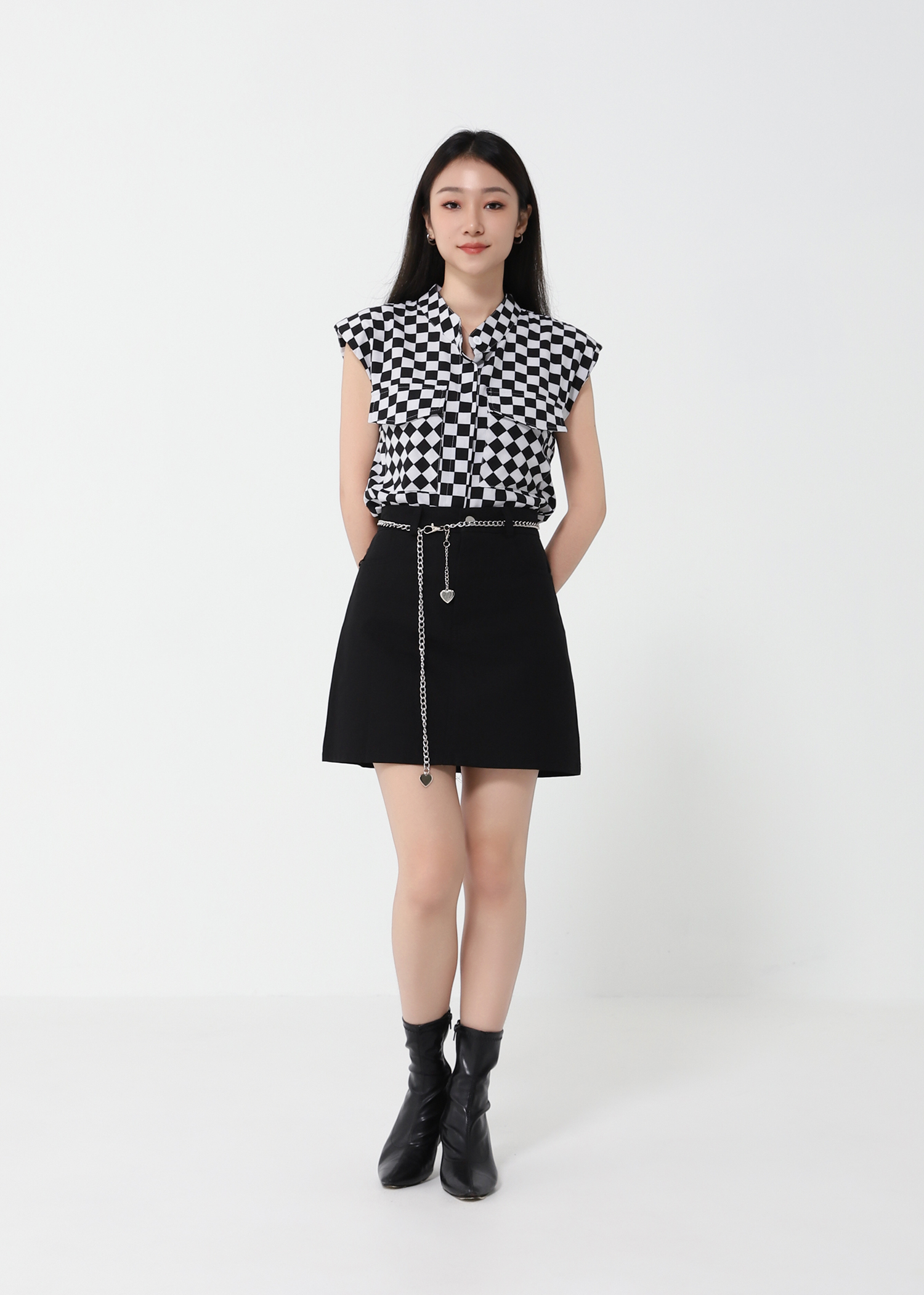 Checker Front Button Top 21148