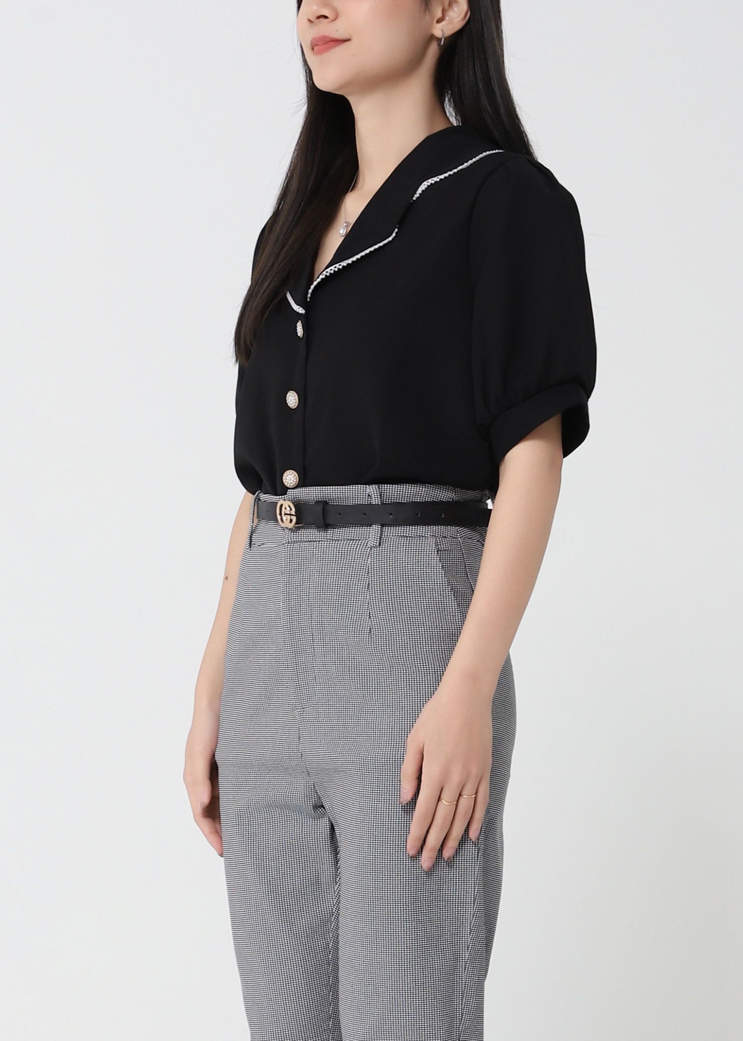 High Waist Checker Long Pants 22064