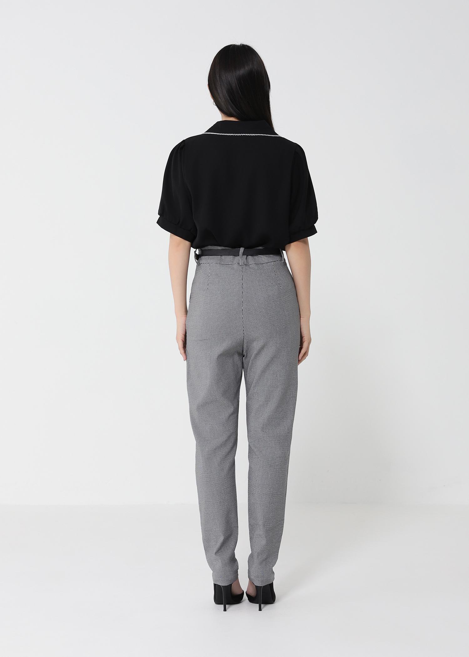 High Waist Checker Long Pants 22064