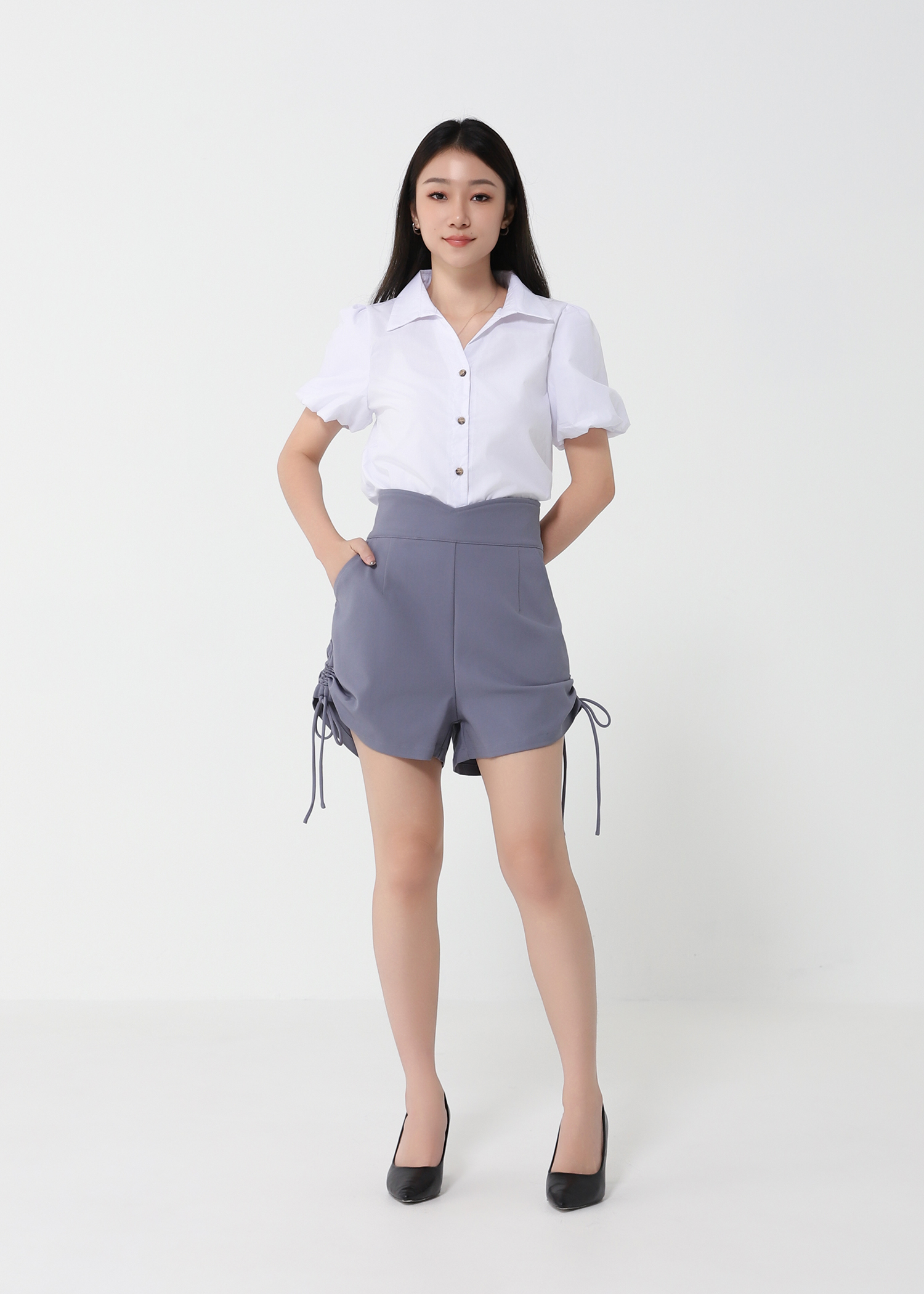 High Waist Side Drawstring Short Pants 21198
