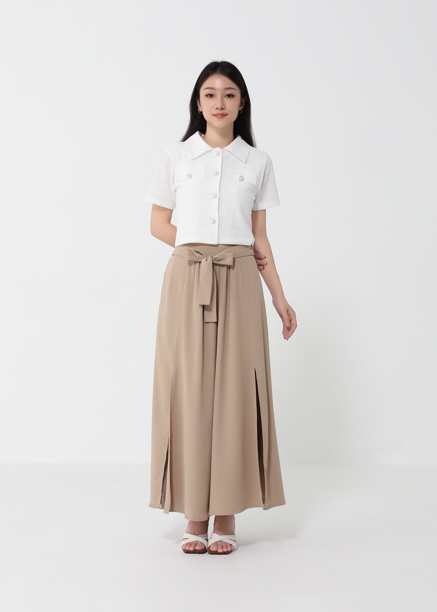 High Waist Pleated With Belt Skirt 21206