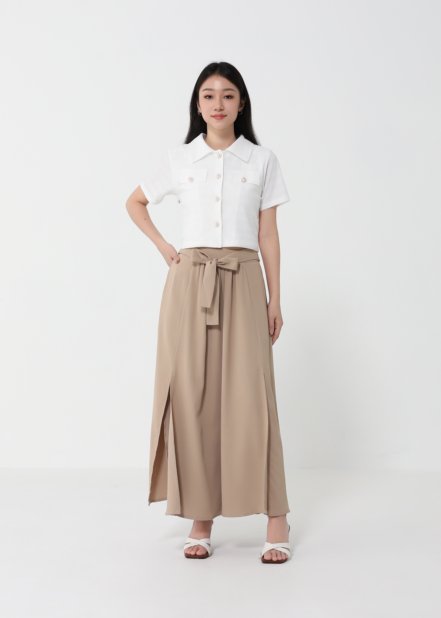 High Waist Pleated With Belt Skirt 21206