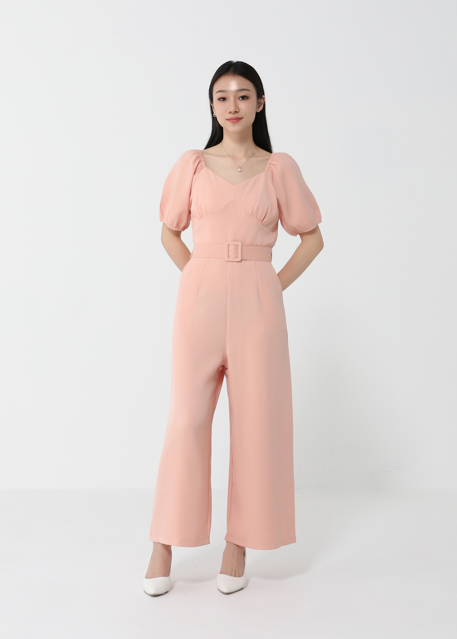 Sweetheart Neckline Side Pocket With Belt Jumpsuit 21306