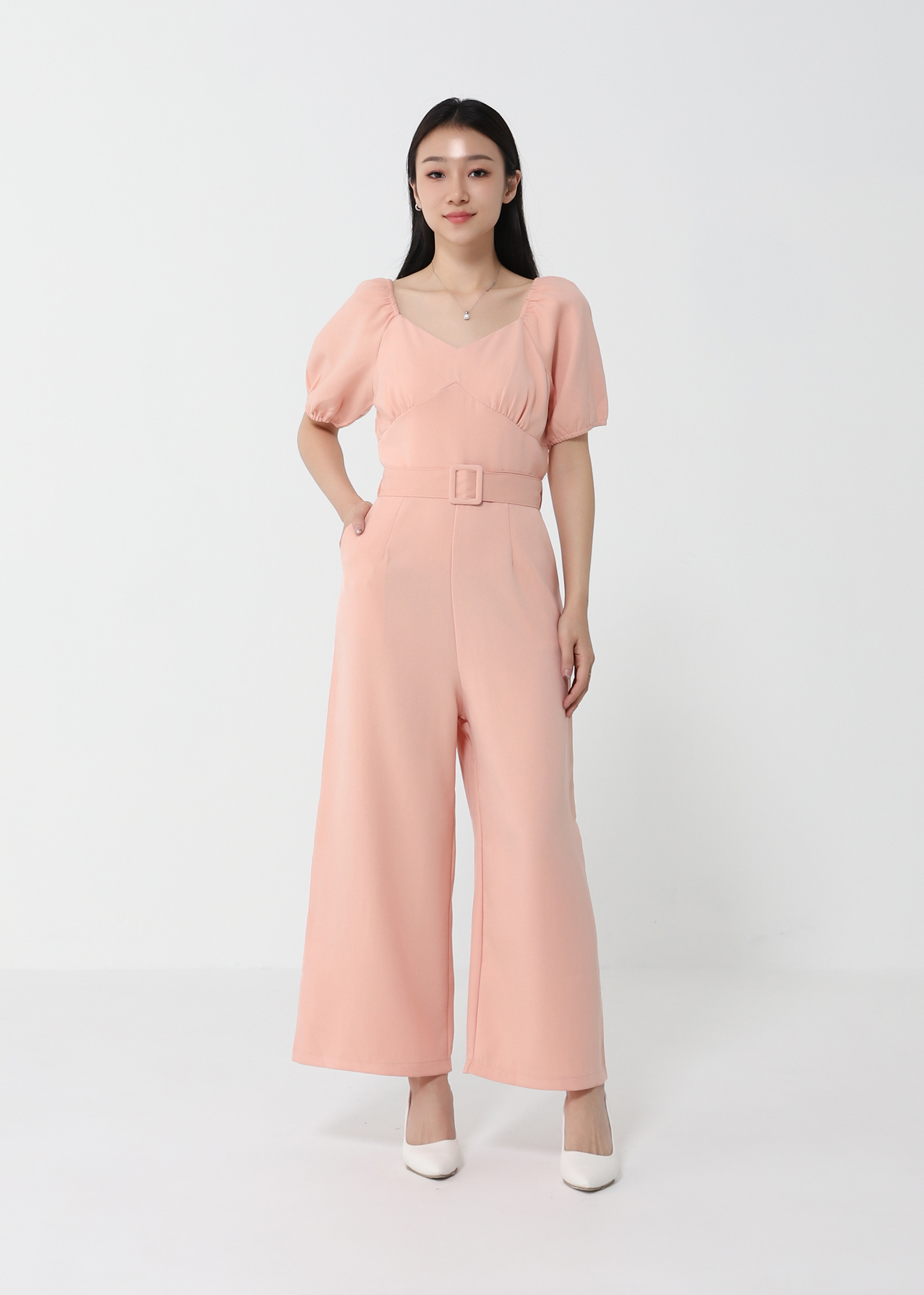 Sweetheart Neckline Side Pocket With Belt Jumpsuit 21306