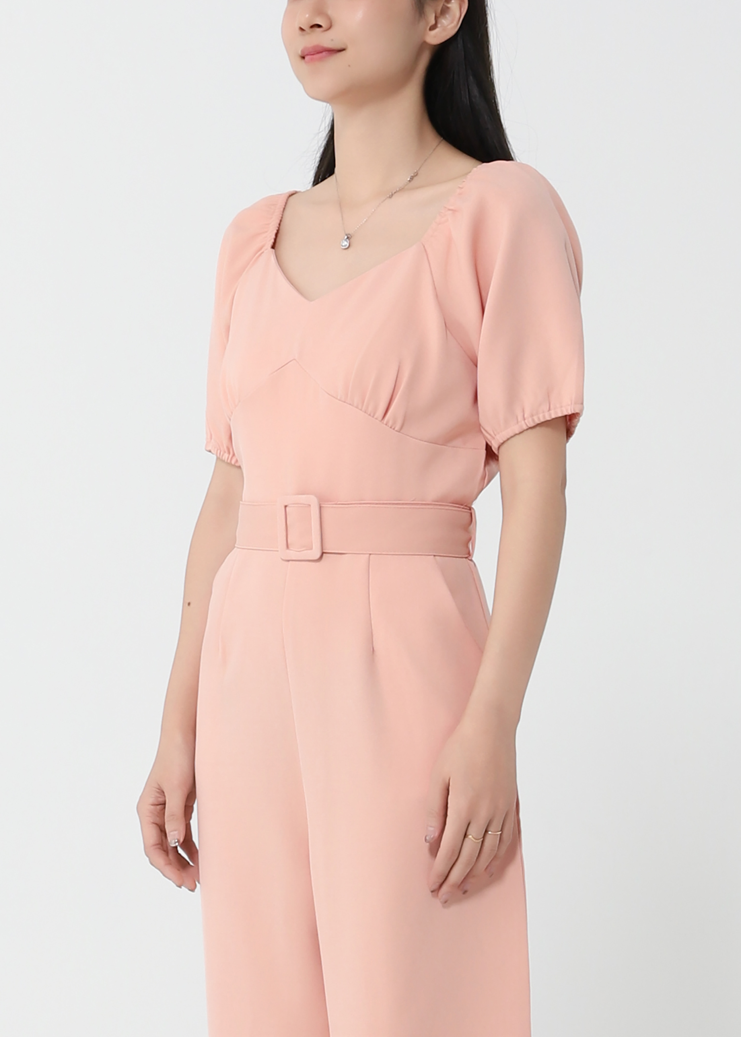 Sweetheart Neckline Side Pocket With Belt Jumpsuit 21306