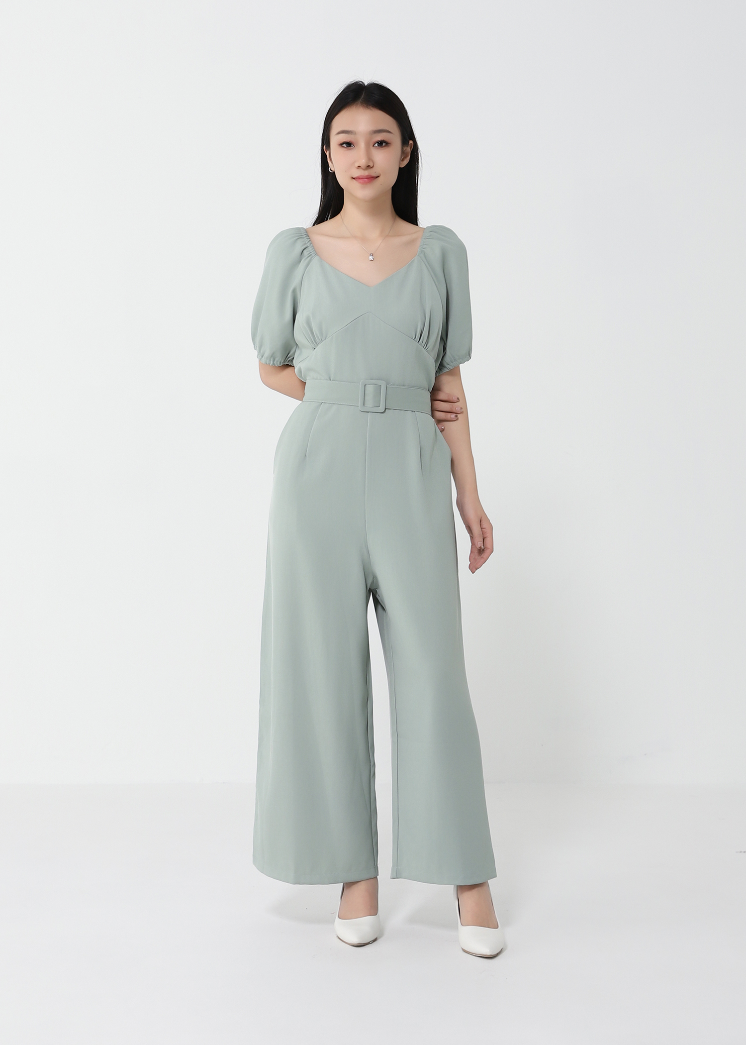 Sweetheart Neckline Side Pocket With Belt Jumpsuit 21306
