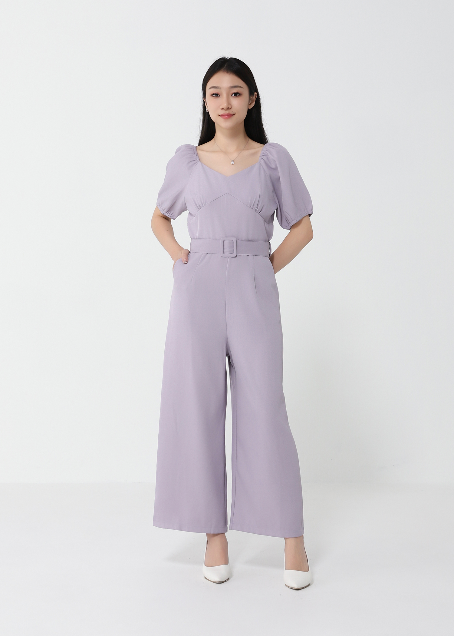 Sweetheart Neckline Side Pocket With Belt Jumpsuit 21306