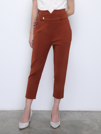 High Waist Decorative Button Long Pants 21809