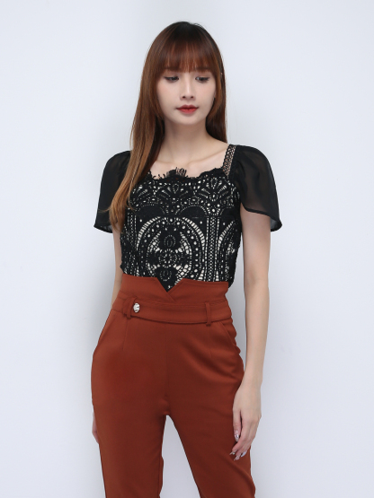 Transparent Sleeve With Lace Top 21737