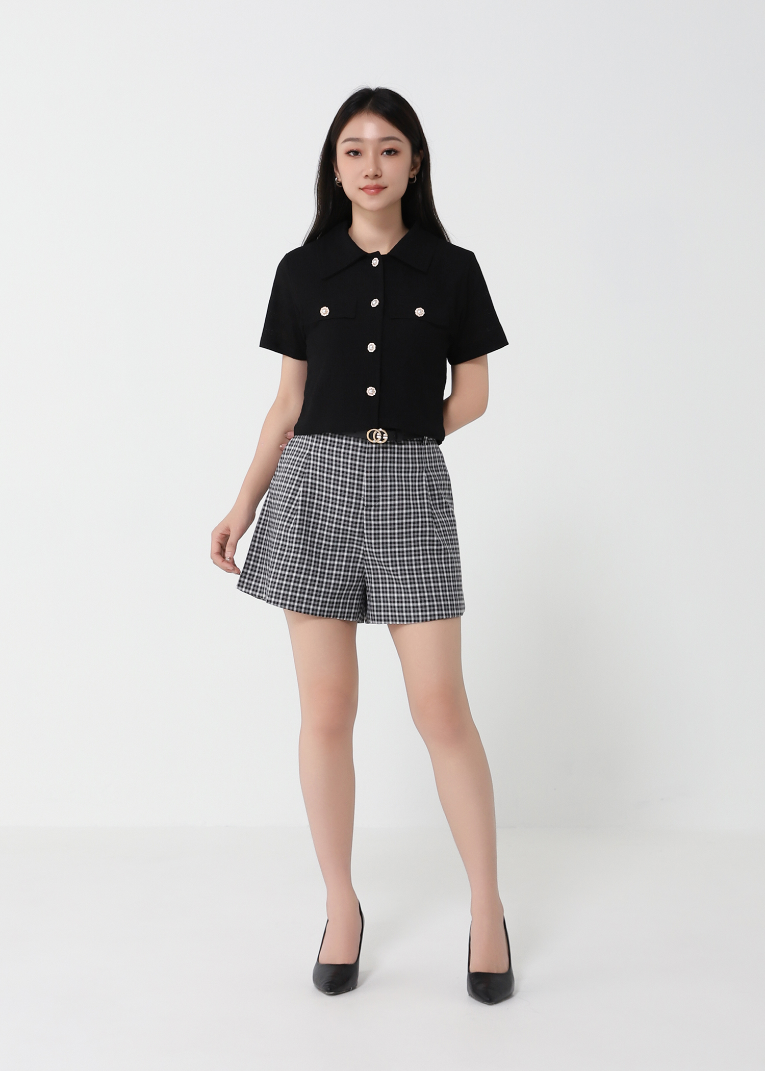 High Waist Plaid With Belt Short Pant 21084