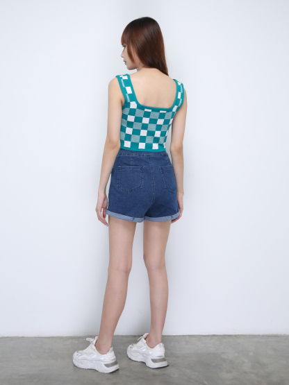 Knitted Checker Strap With Front Zip Top 21788