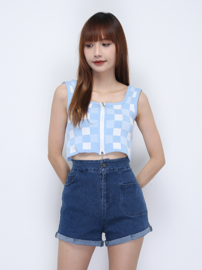 Knitted Checker Strap With Front Zip Top 21788