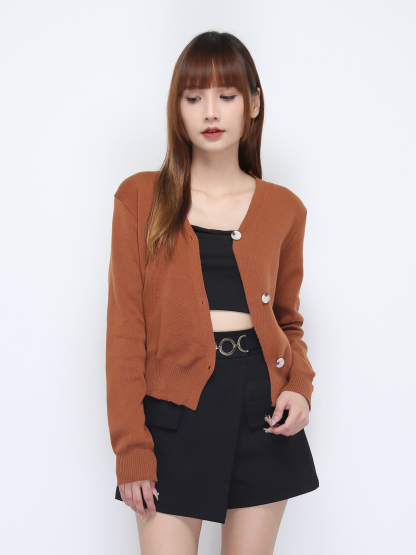 Knitted Sling Button Long Sleeve Top 21798