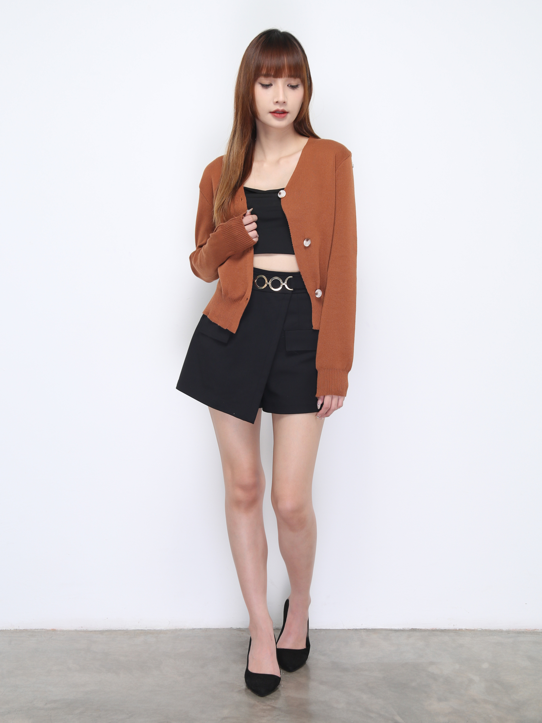 Knitted Sling Button Long Sleeve Top 21798