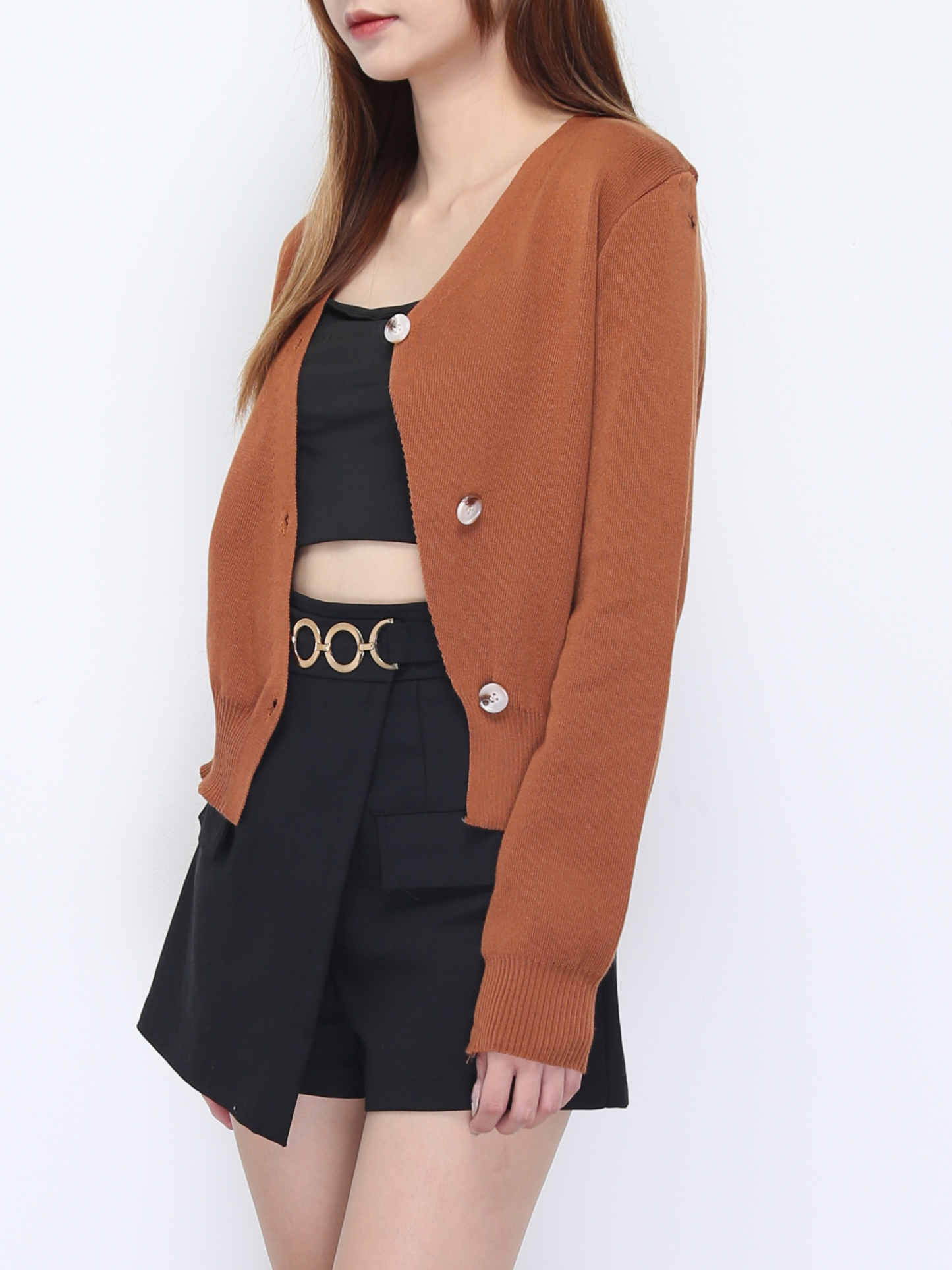 Knitted Sling Button Long Sleeve Top 21798