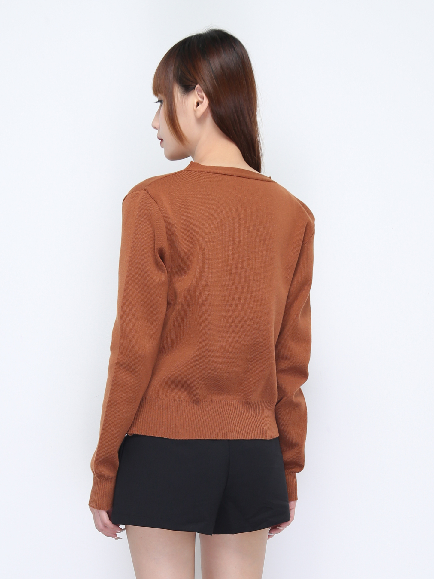 Knitted Sling Button Long Sleeve Top 21798