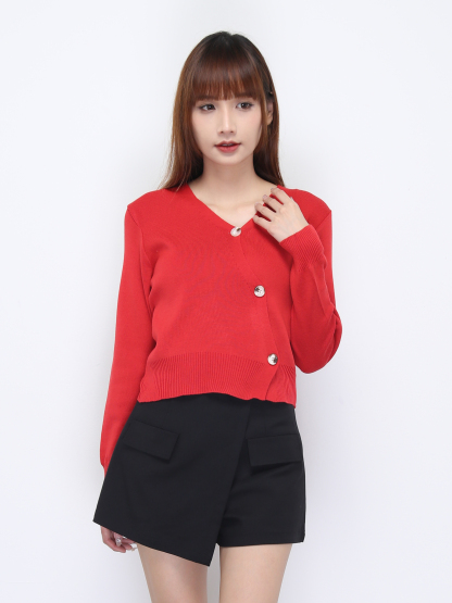 Knitted Sling Button Long Sleeve Top 21798